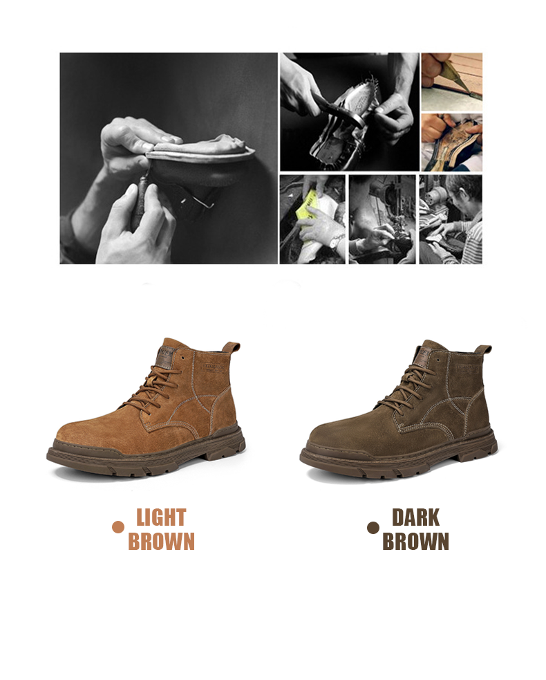 Men’s Leather Work Chukka Boots, Hand-Stitched Lace-Up Ankle Boots with Waterproof Lining, Non-Slip/Oil-Resistant Sole, Arch Support