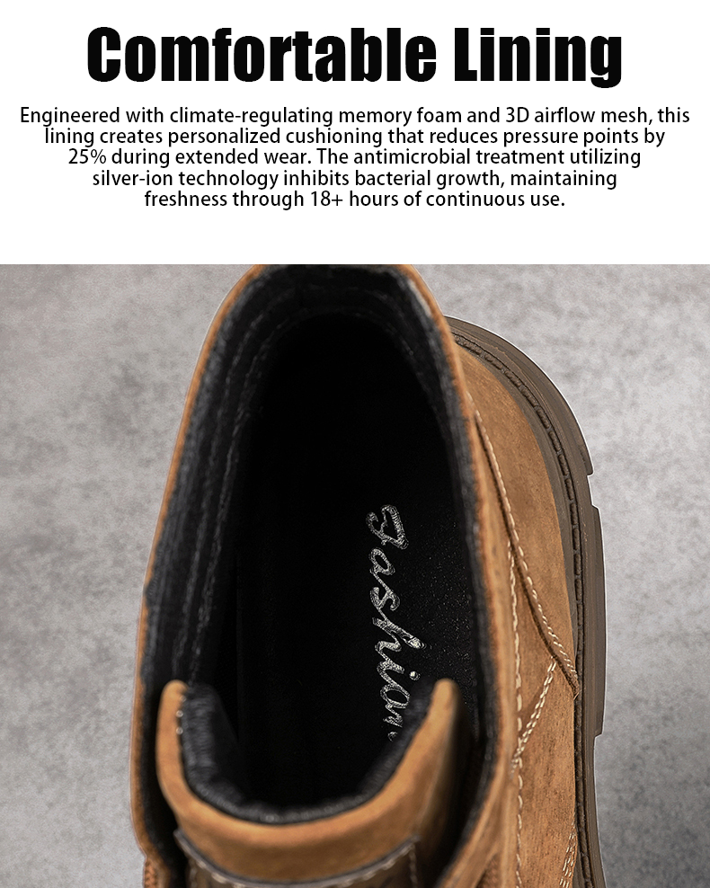 Men’s Leather Work Chukka Boots, Hand-Stitched Lace-Up Ankle Boots with Waterproof Lining, Non-Slip/Oil-Resistant Sole, Arch Support